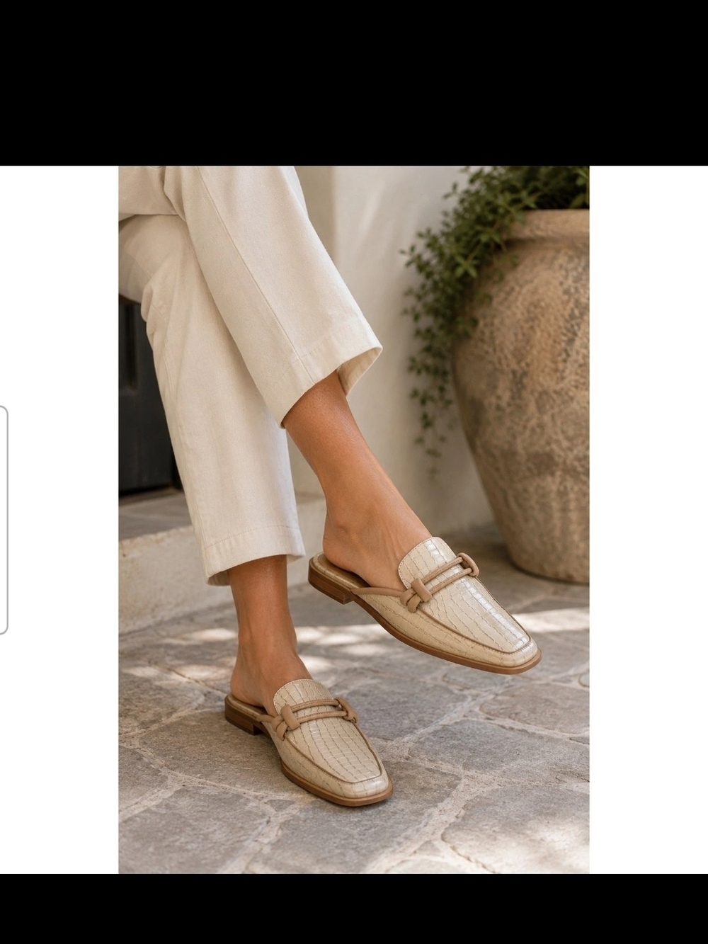 Kaanas Cream Croc-Embossed Backless Loafers Size 10 NWT
